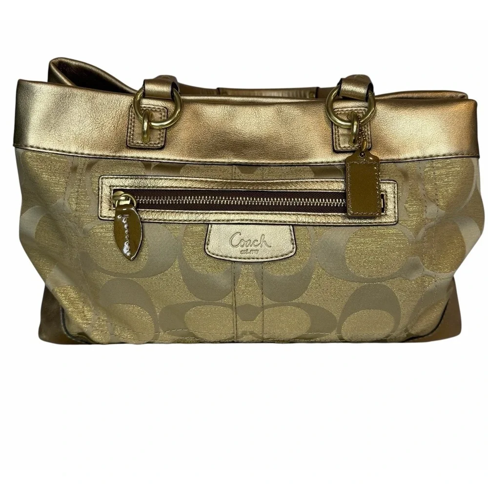 Authentic Vintage Coach Signature Tote Bag No. G0993-14433‎ Gold Leather Y2K 00s